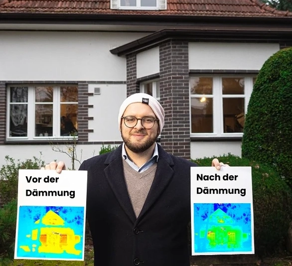 WDDH-Berater mit Wärmebild-Aufnahmen vor und nach der Einblasdämmung